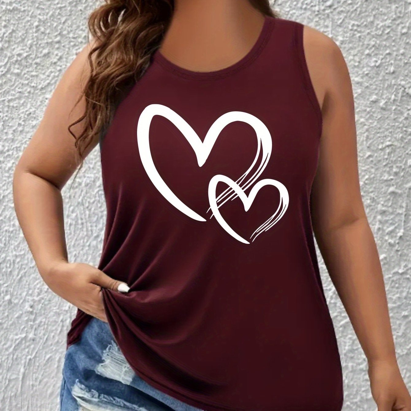 Women Plus Size Heart Graphic Tank Top Black Sleeveless Sporty Breathable Shirt