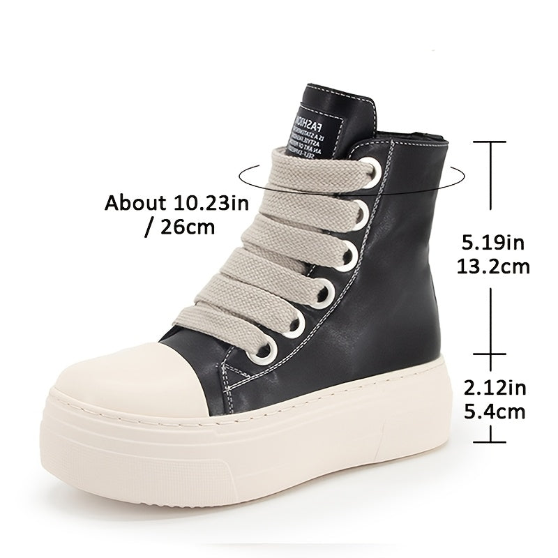 Women's Chunky Platform Boots Goth Punk Ankle Booties with Lace-Up and Rubber Sole