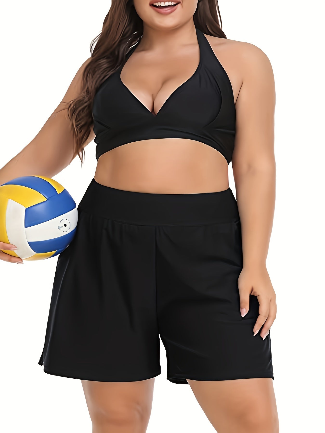 Шорты для женщин больших размеров с однотонным цветом, с высокой талией, карманами и разрезами, летние повседневные