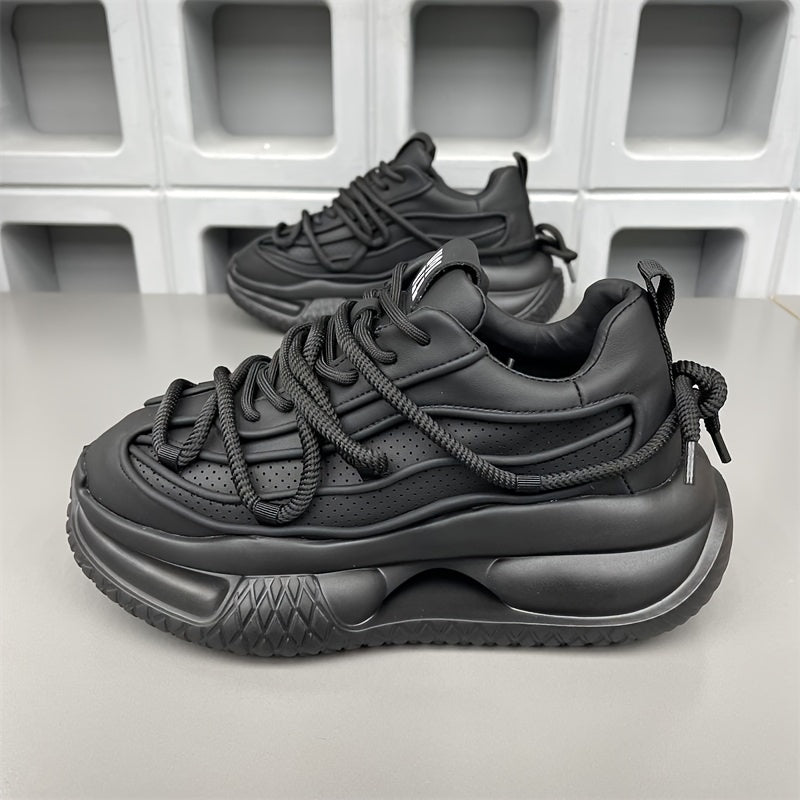 Men's Casual Sports Sneakers Low Top Lace-Up Solid Color Durable PVC Sole