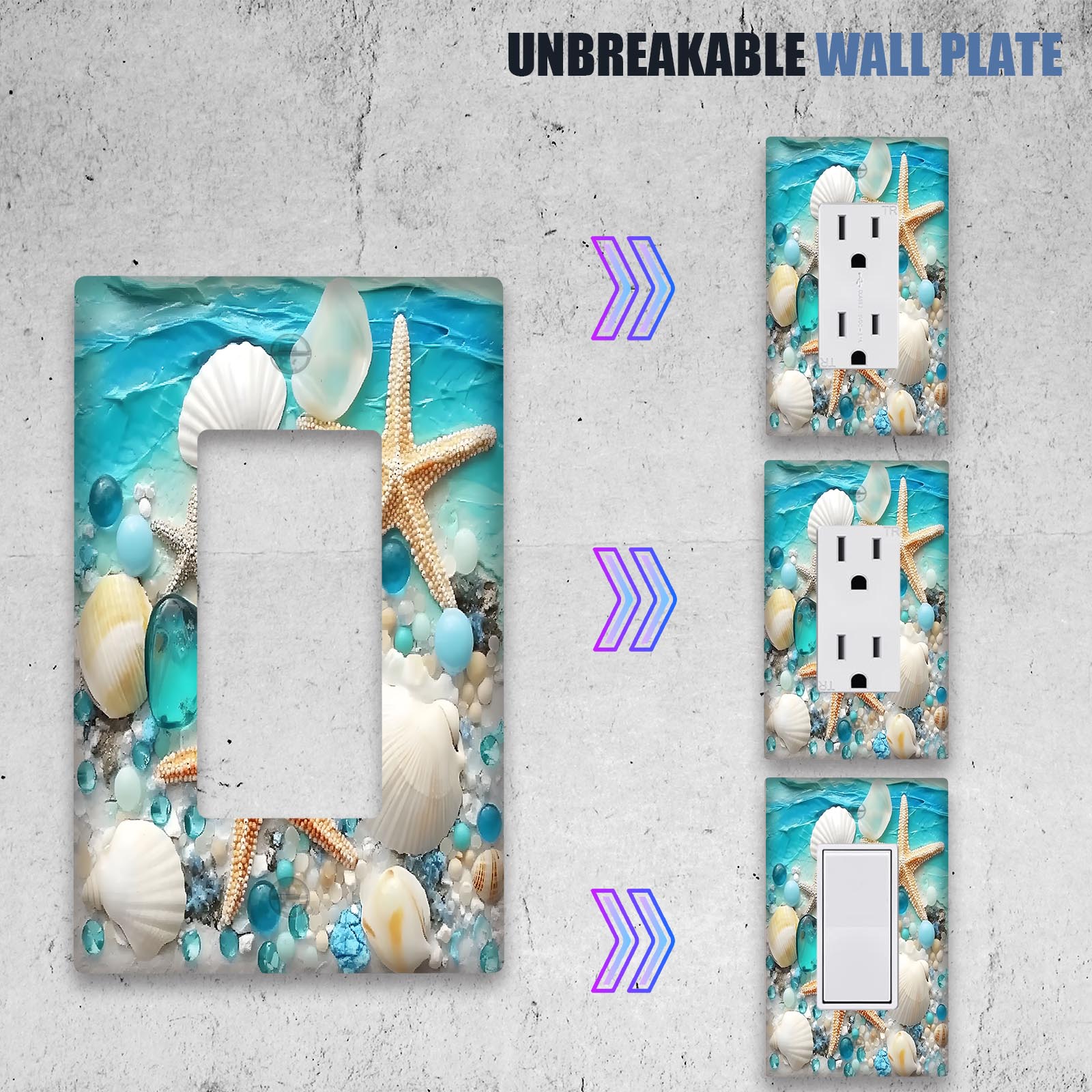 Starfish Wall Plate Unbreakable Polycarbonate Heat Fade Resistant No Electricity 1 or 2 Gang