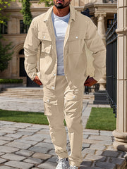 Мужской комплект из рубашки и брюк большого размера в повседневном стиле с длинными рукавами из хлопка, синий