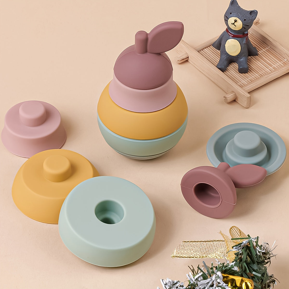 Bolalar Silikon Stolchalar O'yinchoqlari Meva Uyali Bloklar BPA-Free Rangli Shakl Moslashtirish Tishlash O'yinchoqi