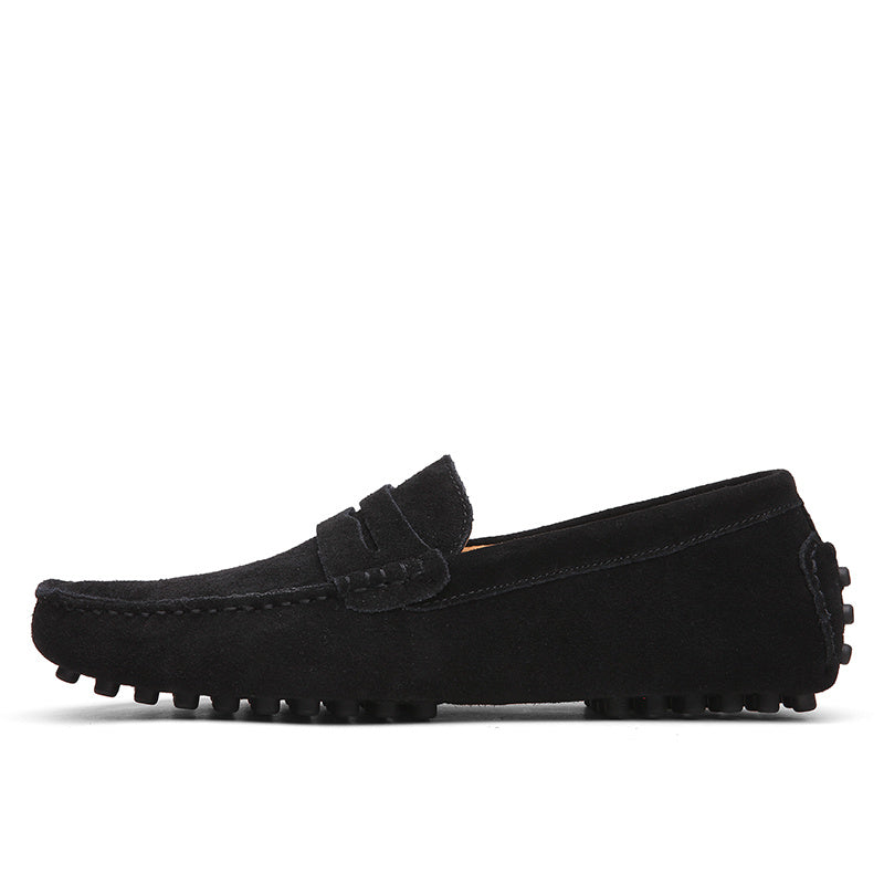 Men's Black Slip-On Loafers Casual British Style Lightweight Suede Rubber Sole