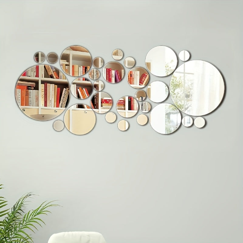 33-Piece 3D Acrylic Mirror Wall Decals Self-Adhesive Removable Waterproof for Living Room Bedroom