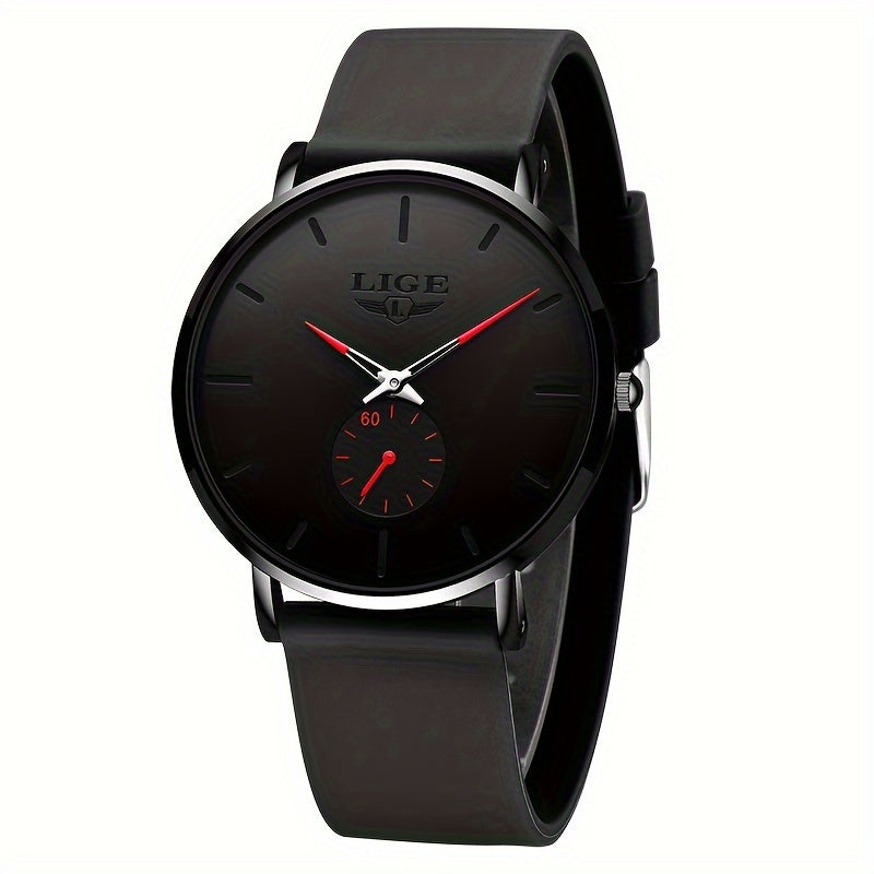 Women's Black Quartz Watch with Silicone Band and Water Resistance