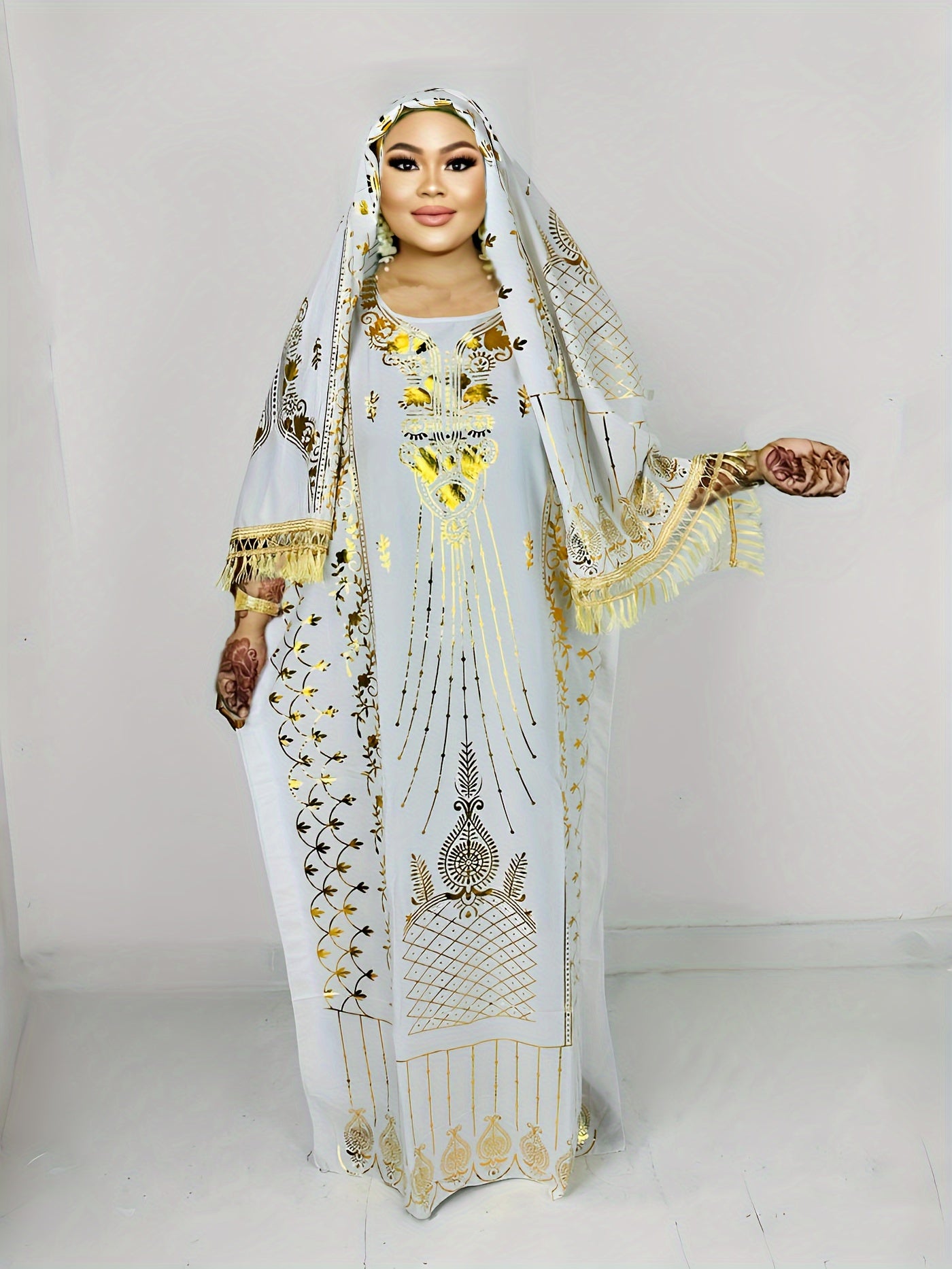 Plus Size Floral Maxi Kaftan Dress Elegant Crew Neck Batwing Sleeve