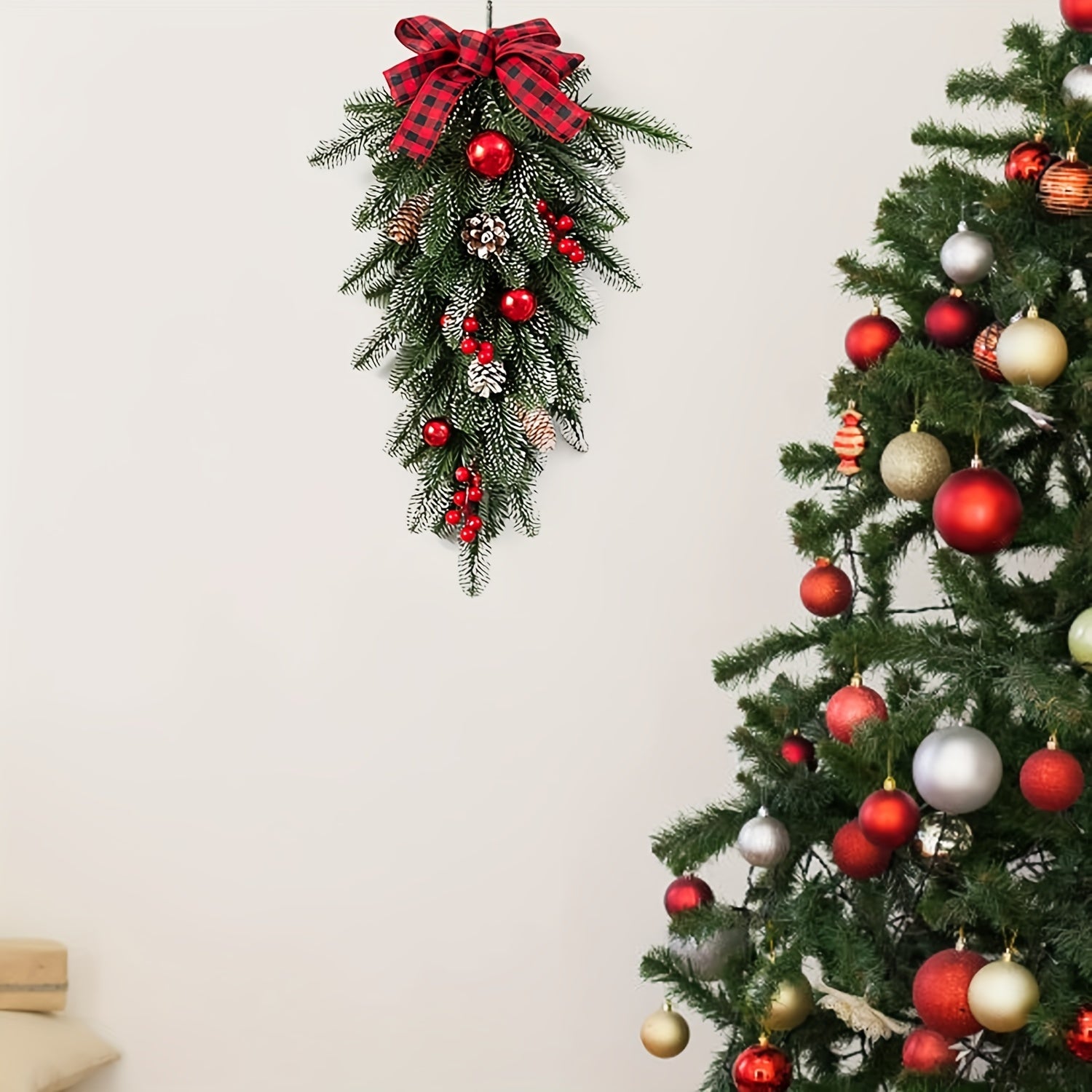 Sun'iy Rojdestvo Tashqi Yulduzcha 54.86 sm Pinoklar Qizil Berries Bayram Dekori