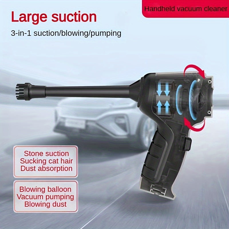 Ko'p funksiyali qo'l vakuum tozalagichi, chang, axlat va uy hayvonlari sochlarini yutish va puflash imkoniyatiga ega, uyda yoki avtomobilda foydalanish uchun mos, turli vazifalar uchun bir nechta aksessuarlar bilan.