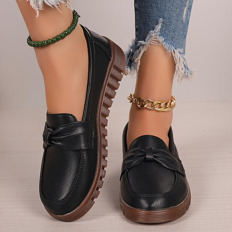 Women's Loafers Slip-On Flats Non-Slip White Black PU Round Toe