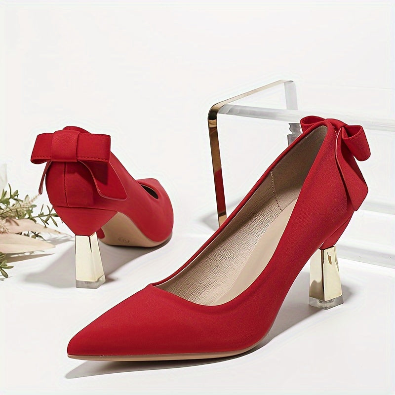 Women's Pointed Toe Chunky High Heel Pumps with Bow All-Season Dress Shoes