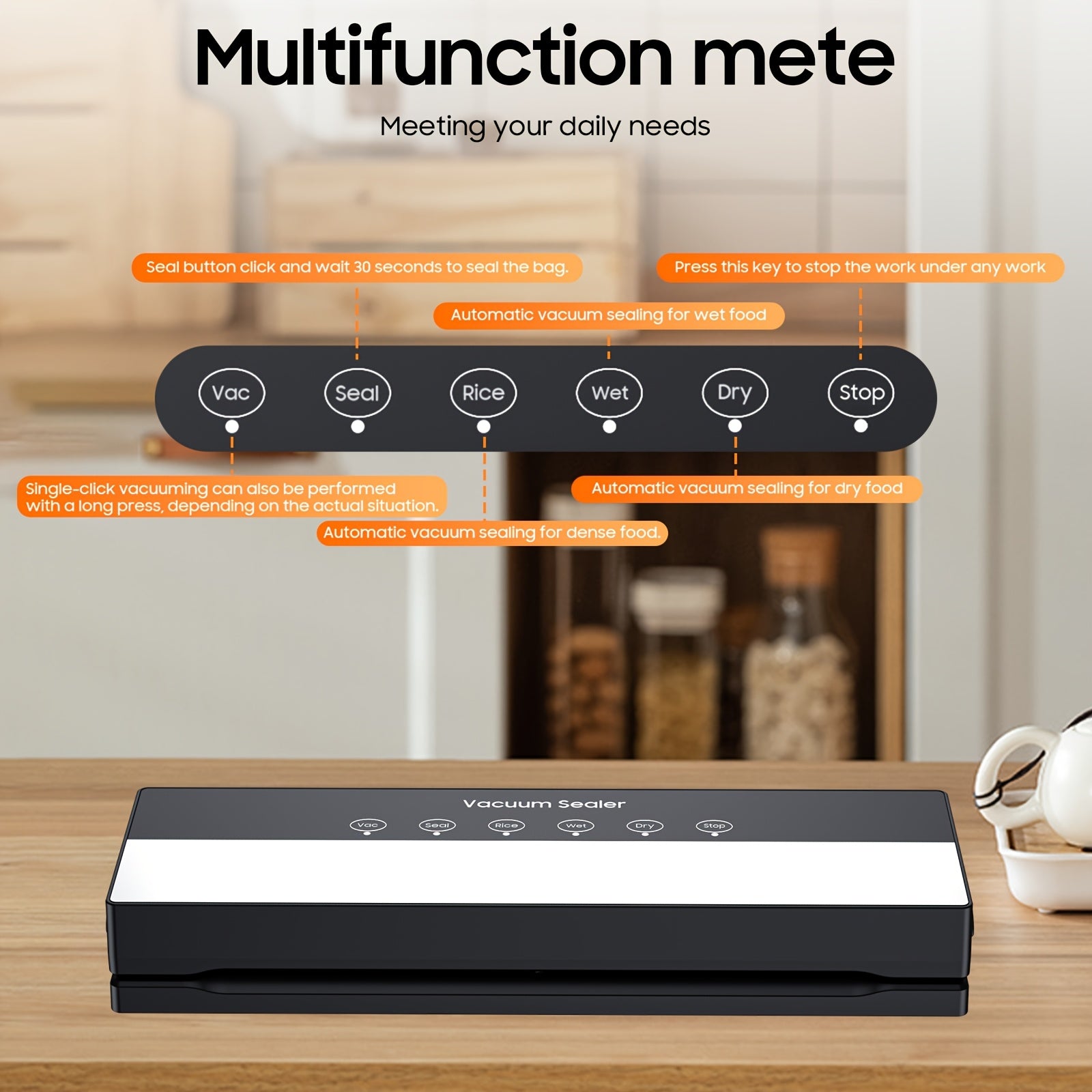 5-in-1 Ovqat vakuum yopish mashinasi oshxona uchun yangi 30 dona sumkalar, oziq-ovqat, go'sht