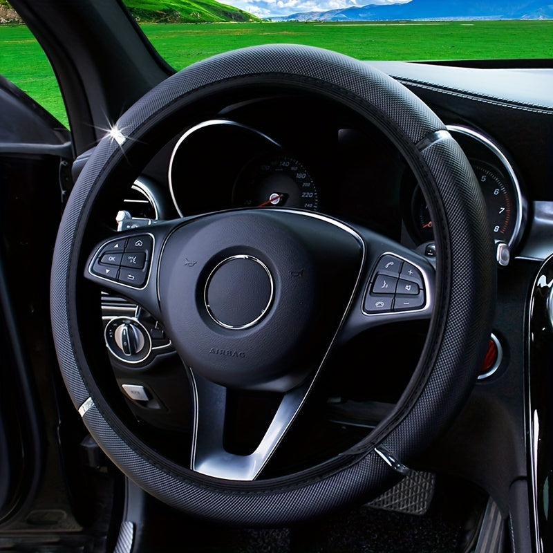 Универсальный кожзаменительный чехол на руль с металлической полосой и блестками