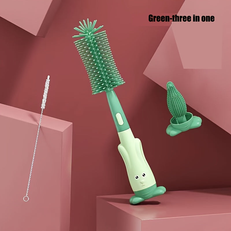 Set of Three Baby Bottle, Pacifier, and Straw Cleaning Brushes in Cartoon Design