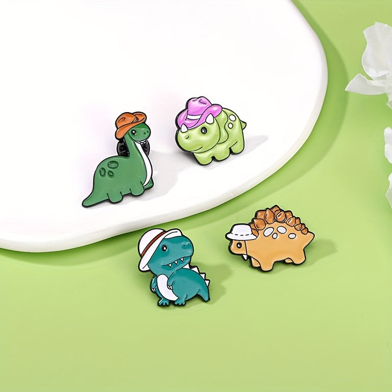 Set of 4 Cartoon Dinosaur Brooch Pins Alloy Minimalist Cute Novelty Accessories