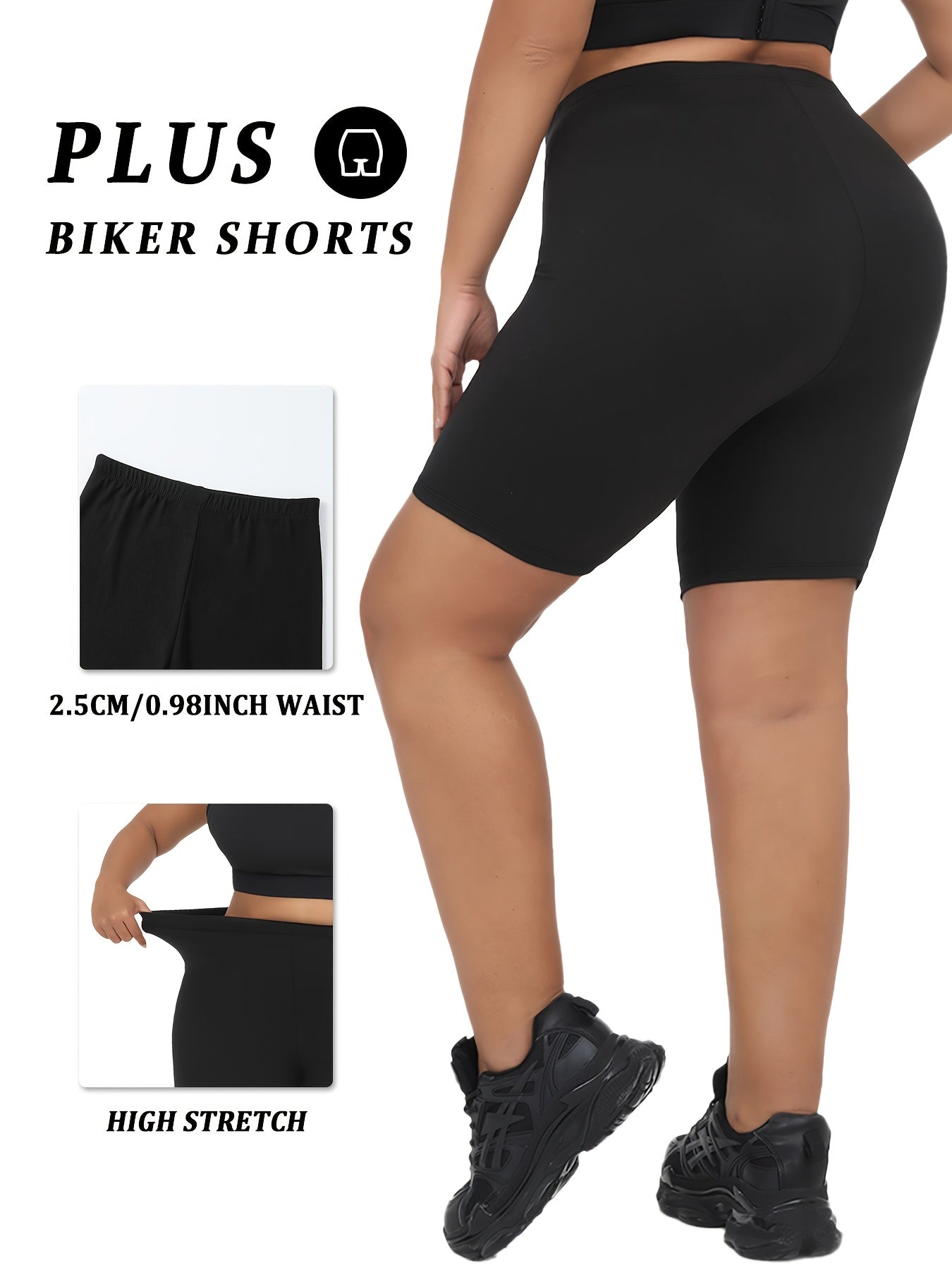 Plus Size Biker Shorts for Women High-Waist Yoga Running Dark Blue