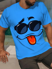 Мужская футболка большого размера для повседневной носки с круглым вырезом, короткими рукавами, с принтом забавного лица, из полиэстера и смеси тканей