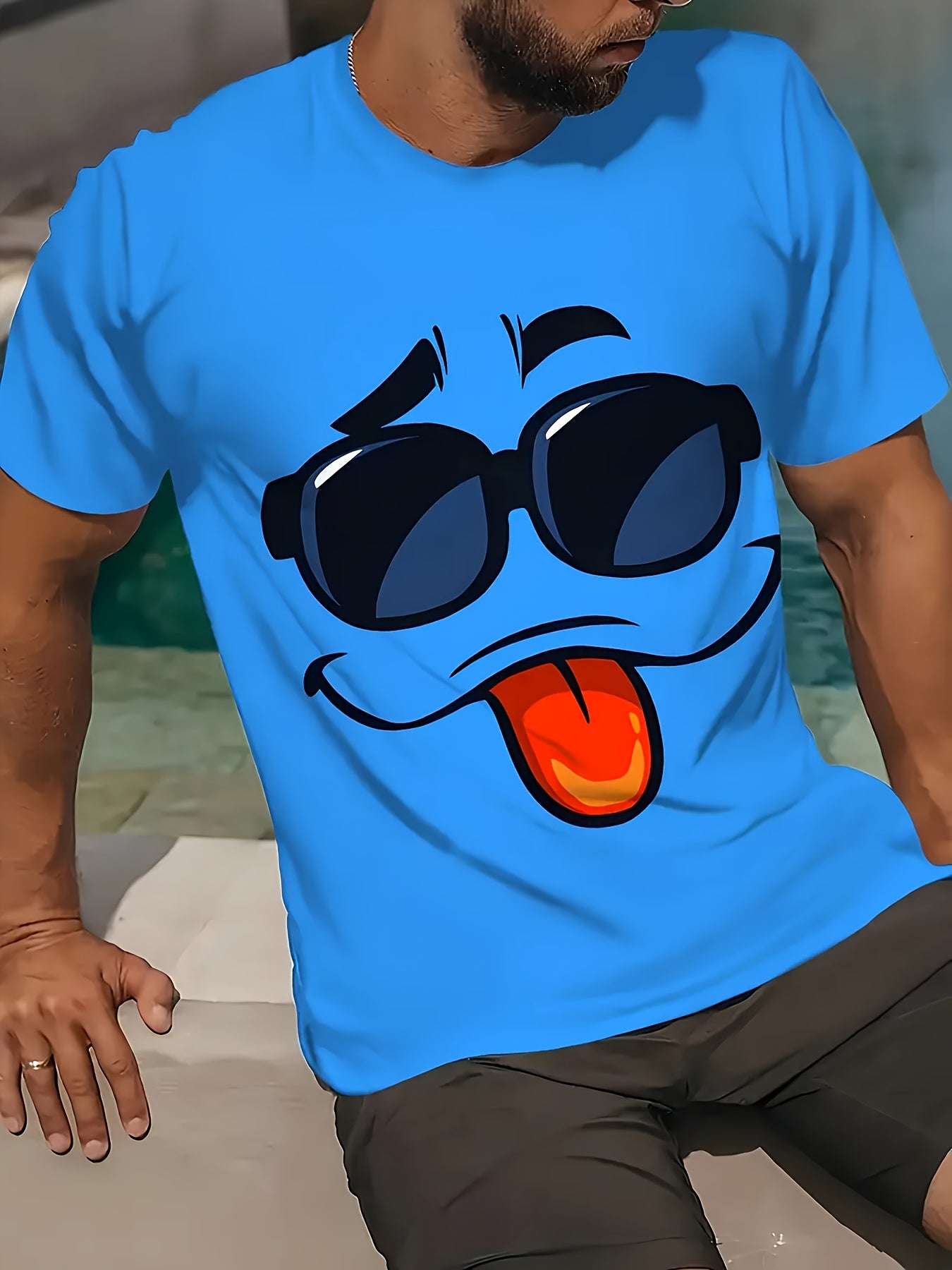 Мужская футболка большого размера для повседневной носки с круглым вырезом, короткими рукавами, с принтом забавного лица, из полиэстера и смеси тканей