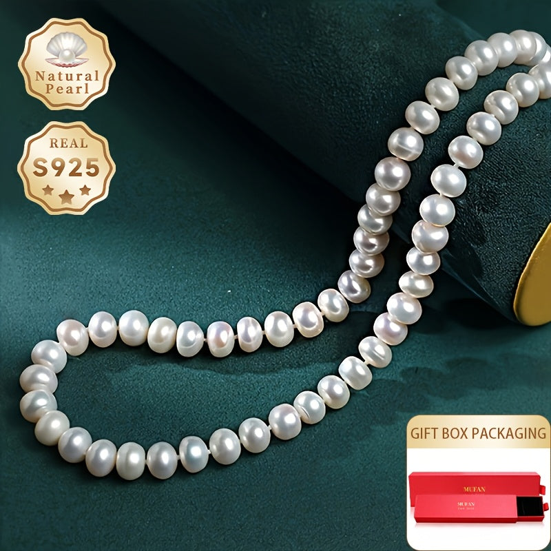 Women’s Freshwater Pearl Necklace 8-9mm Natural Lustrous Pearls Sterling Silver Gift
