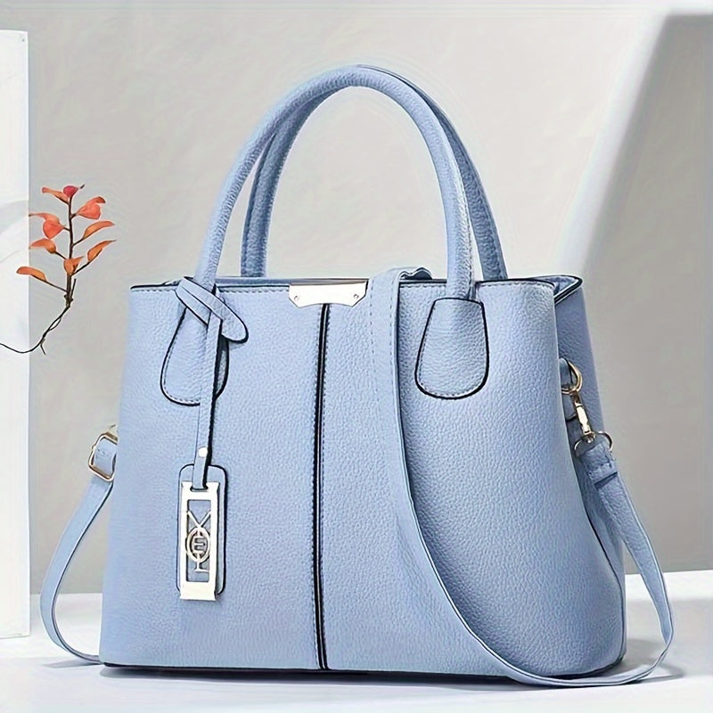 Gray PU Tote Bag with Adjustable Straps and Zipper Closure for Casual Use