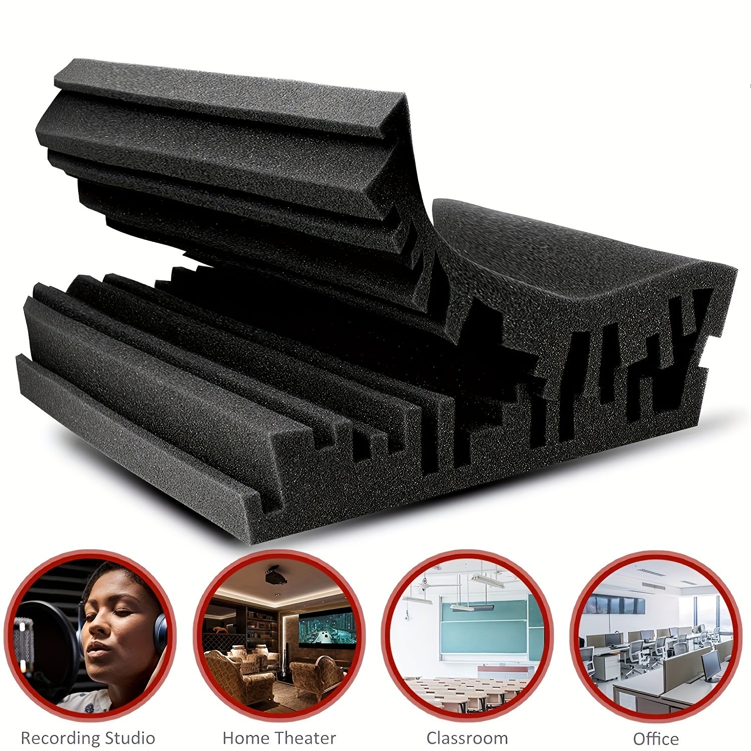 24 Pack Black Acoustic Foam Panels Soundproofing Studio Wall Insulation 2x10x10 Inches