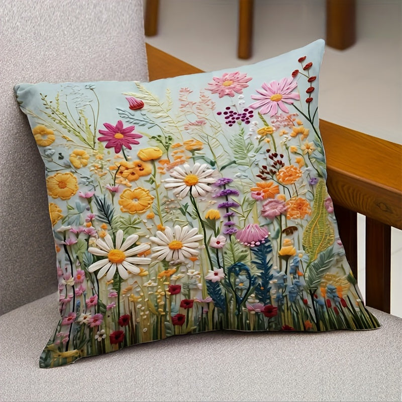 2-Pack Floral Garden Pillow Covers 44.96x44.96 cm Zippered Polyester Cushion Cases for Home Sofa Decor