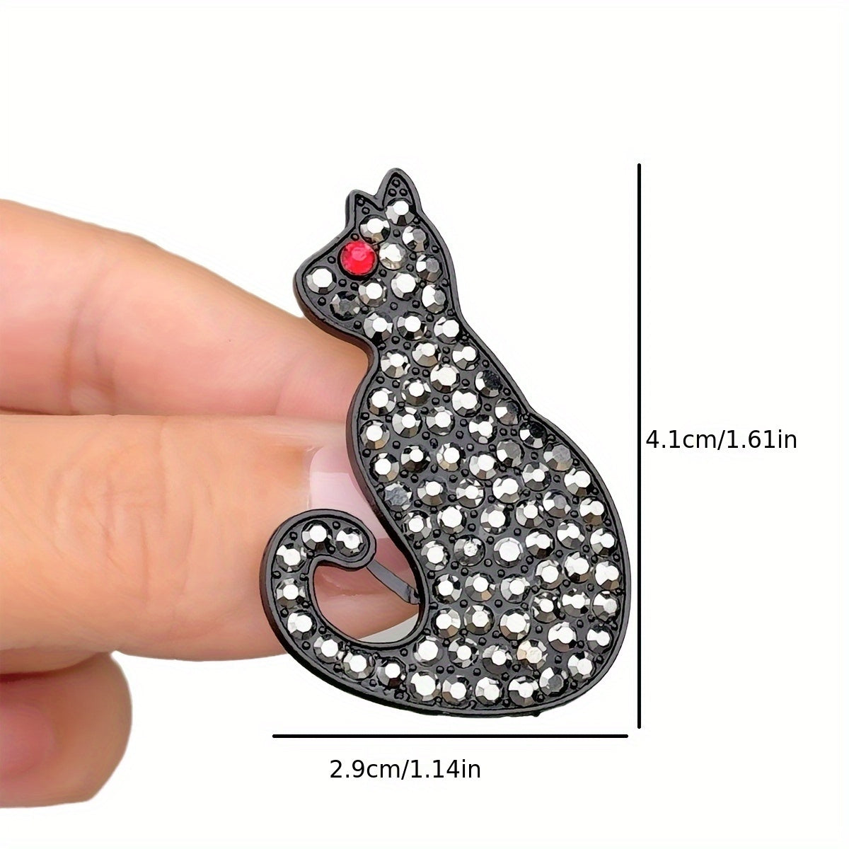Pin de solapa de gato con rhinestones negros, broche de aleación para blazers y abrigos, otoño e invierno
