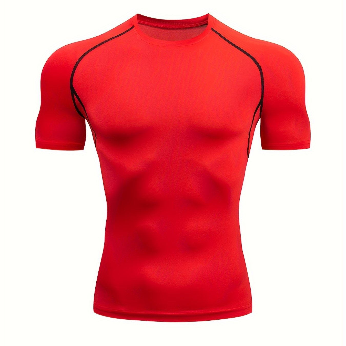 Men's Red and Black Athletic Compression T-Shirt Quick-Dry Breathable Polyester Elastane Gym Outdoor