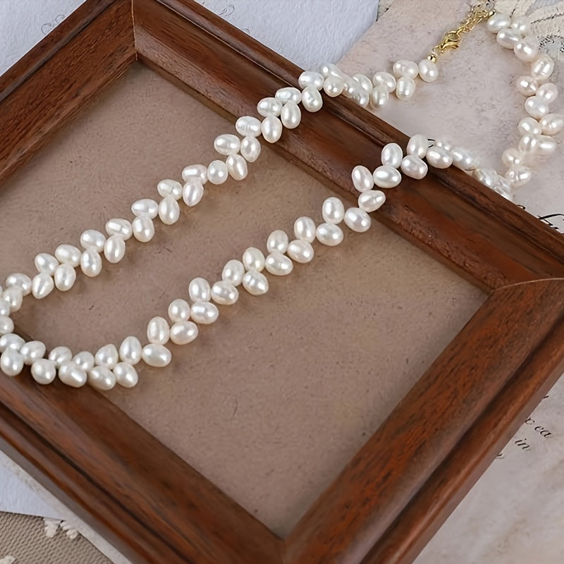 Freshwater Pearl Wheat Chain Necklace Sterling Silver for Women Valentine Gift