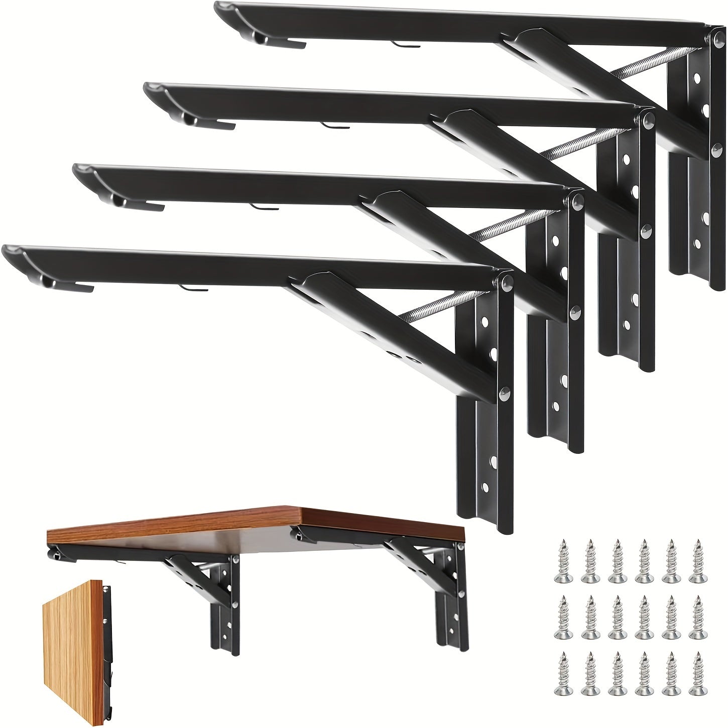 2pcs Stainless Steel Folding Shelf Brackets Space-Saving Triangle Supports for DIY Floating Shelves