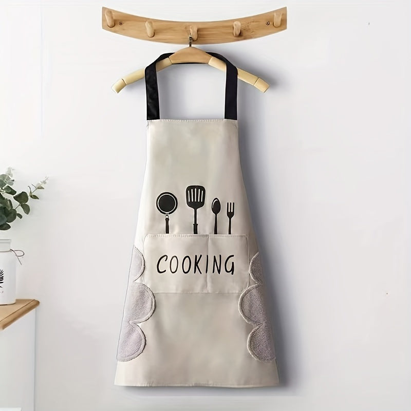 Uzoq muddatli suv o'tkazmaydigan polyester apron, qulay cho'ntaklar bilan - yog'ga chidamli, oson tozalanadigan oshpazlik apron, erkaklar va ayollar uchun - oshxona va restoran sharoitida foydalanish uchun ideal
