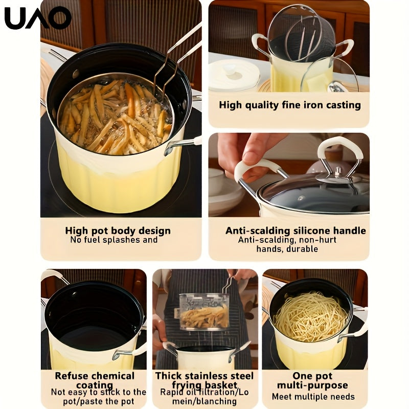 3L zanglamaydigan po'latdan yasalgan chuqur qovurish qozoni, filtr va splatter himoyachisi bilan, induksiya, gaz plitasi bilan mos keladi