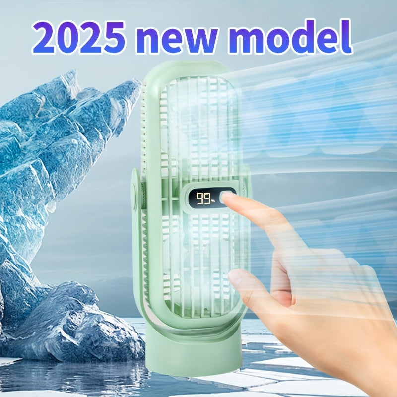 JKUOO Портативный беспроводной настольный вентилятор - мини-вентилятор с охлаждением на 5 скоростей, перезаряжаемый через USB, с LED-дисплеем, тихой работой, вращающимся дизайном для различных настроек. Компактный, легкий, портативный вентилятор.