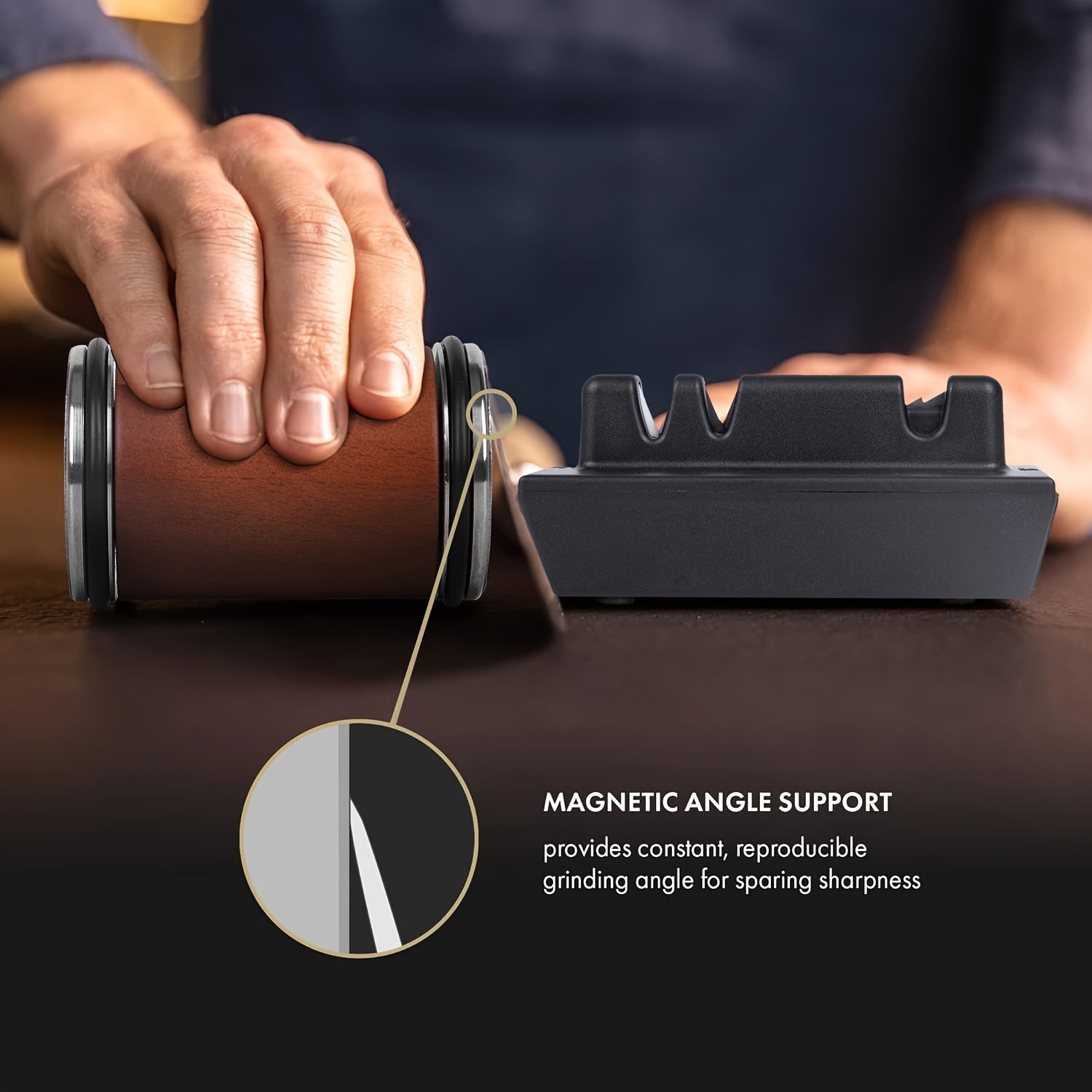 Wooden Manual Knife Sharpener Kit with Magnetic Angle Guide 15° 20° Non-Electric