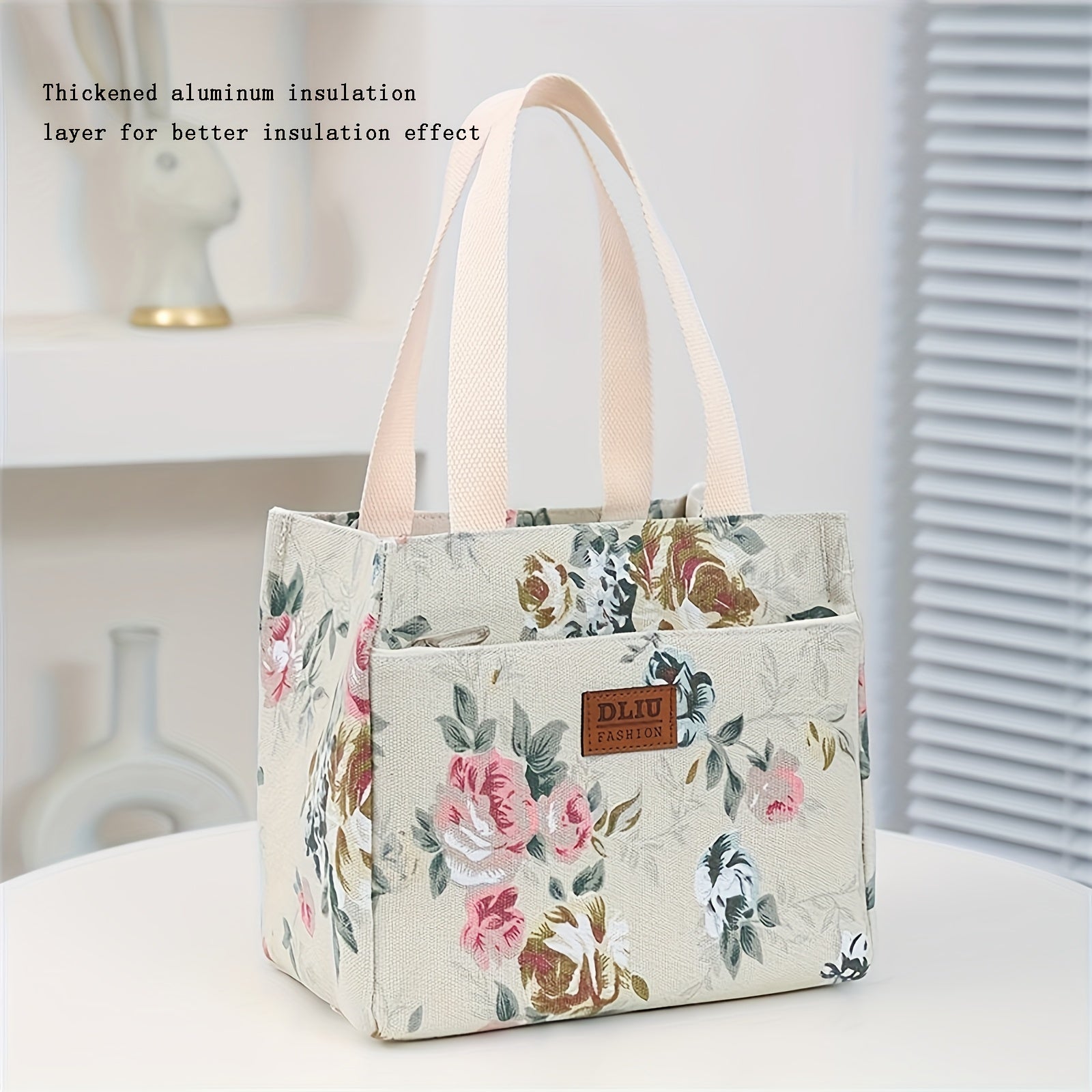 Insulated Floral Lunch Bag with Aluminum Foil, Thermal Tote for Picnics and Travel