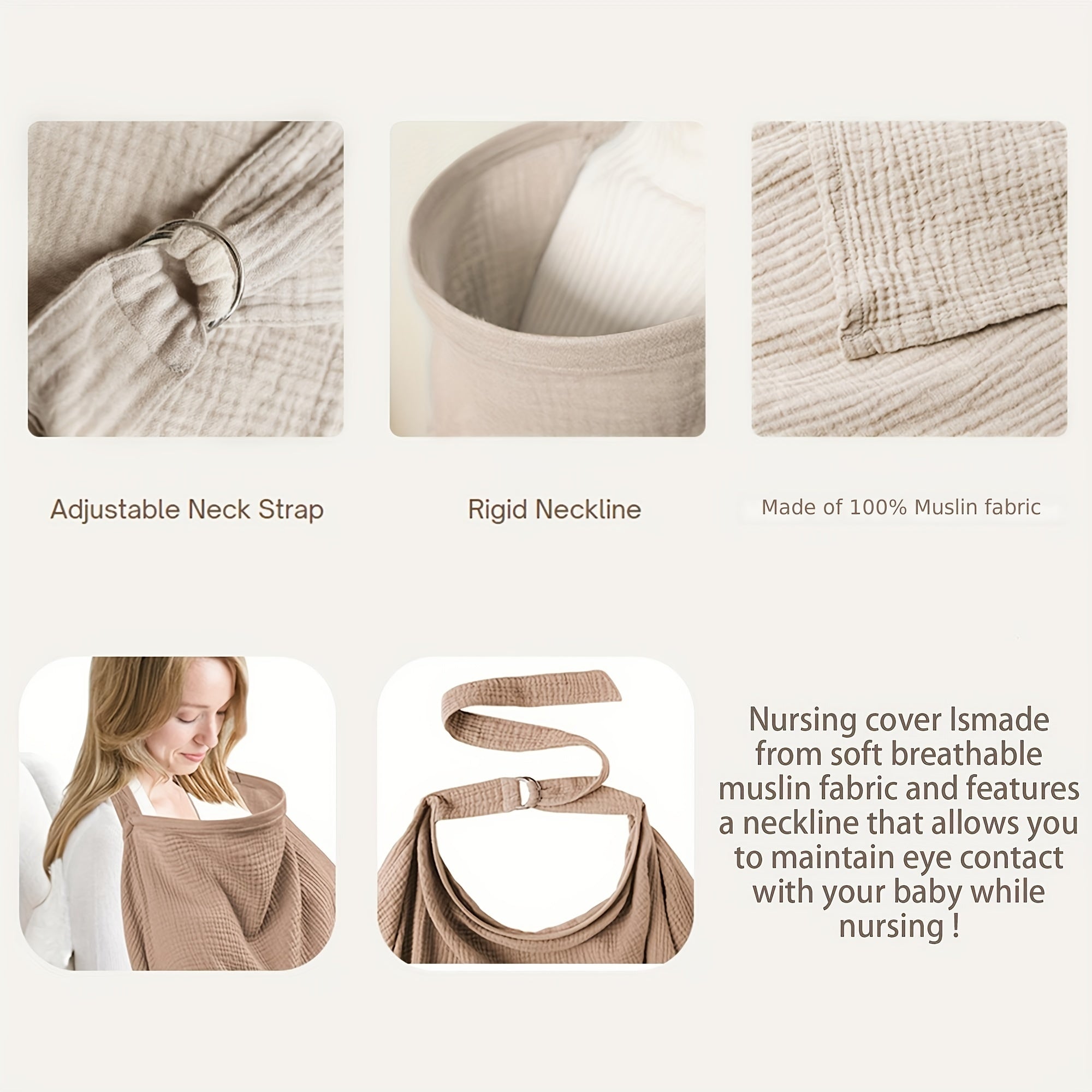 Breathable Muslin Nursing Cover with Hoop for Breastfeeding and Car Seat Canopy