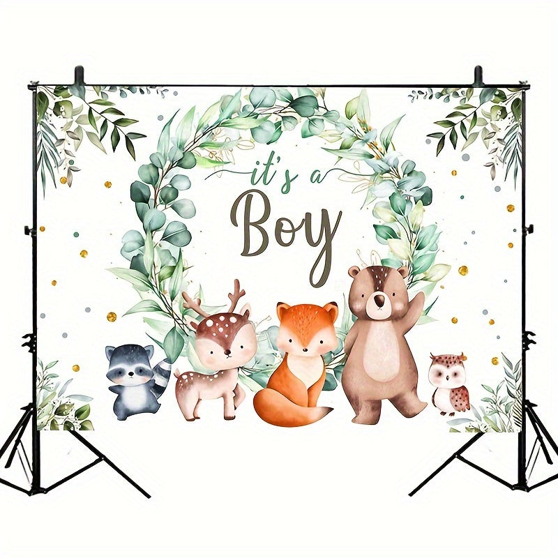 Baby Shower Background for Boy with Green Garland Fox and Wild Animals