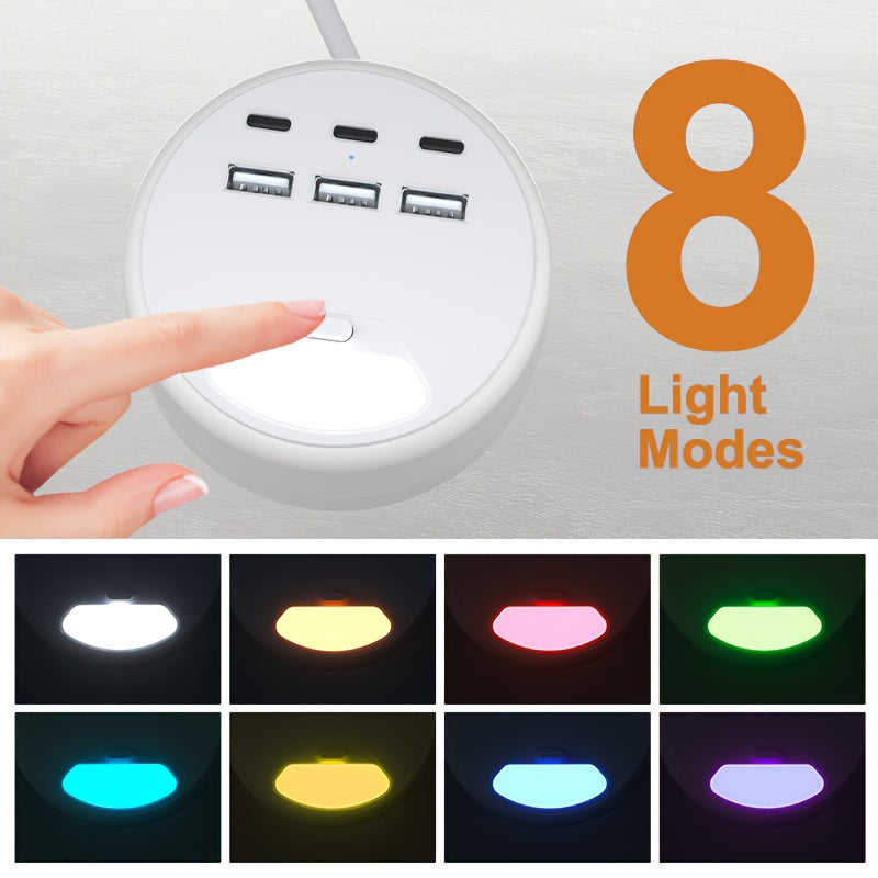 Multifunctional Power Strip with 6 USB Ports 8 Night Light Modes 1.2m Extension Cable
