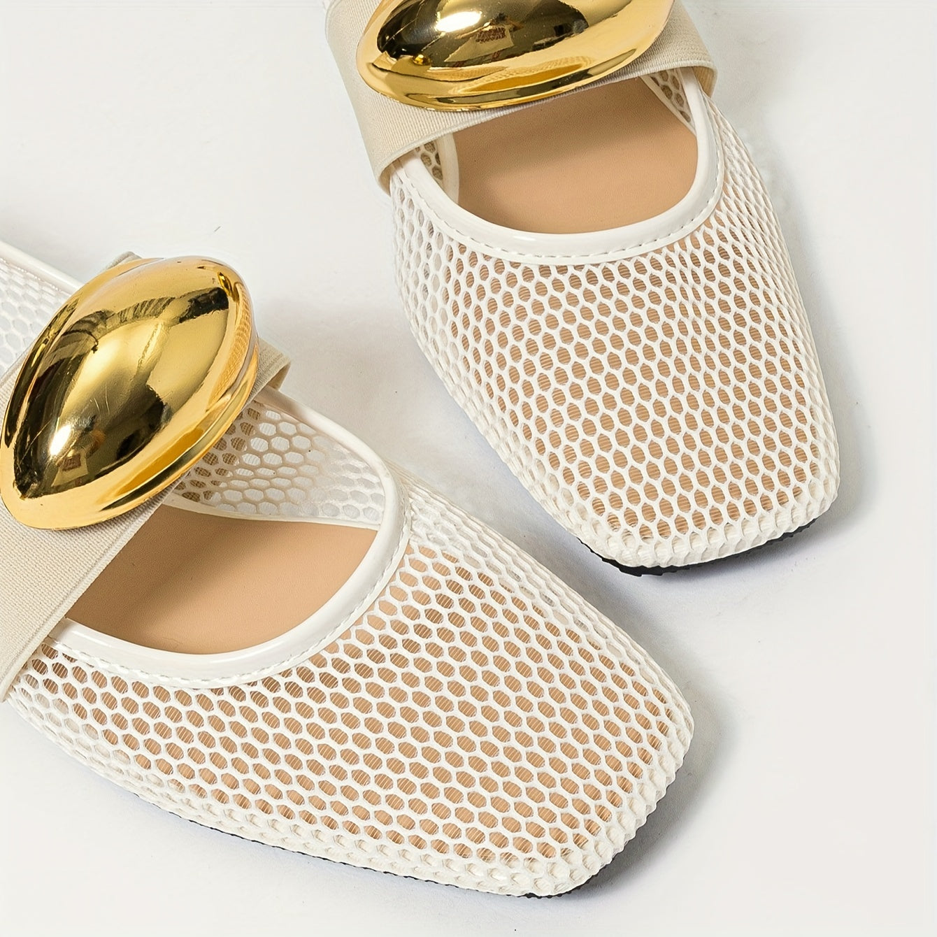 Women's Mesh Ballet Flats Hollow Metal Buckle Summer Comfortable Shoes