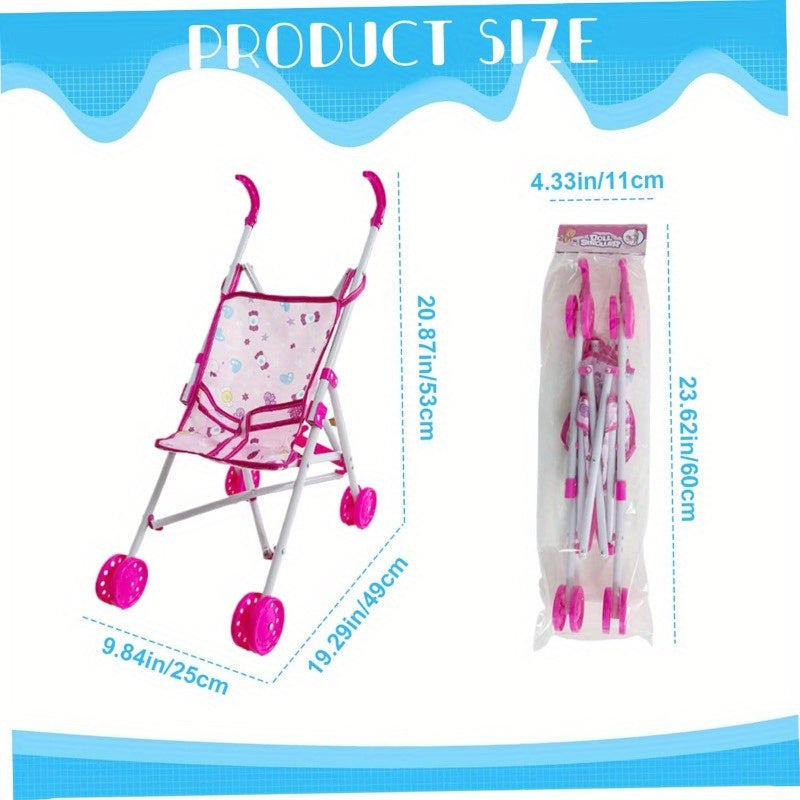 Cochecito de plástico duradero para muñecas con patrón de dibujos animados para niños de 3 a 6 años