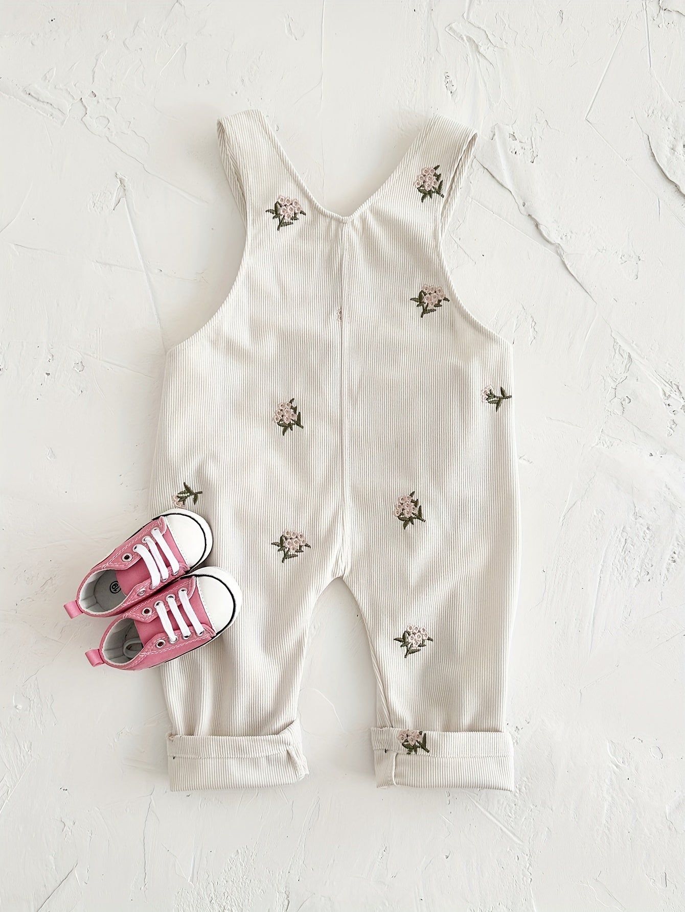 Infant Girl Floral Embroidered Overalls with Suspenders for Spring Fall Outdoor Wear