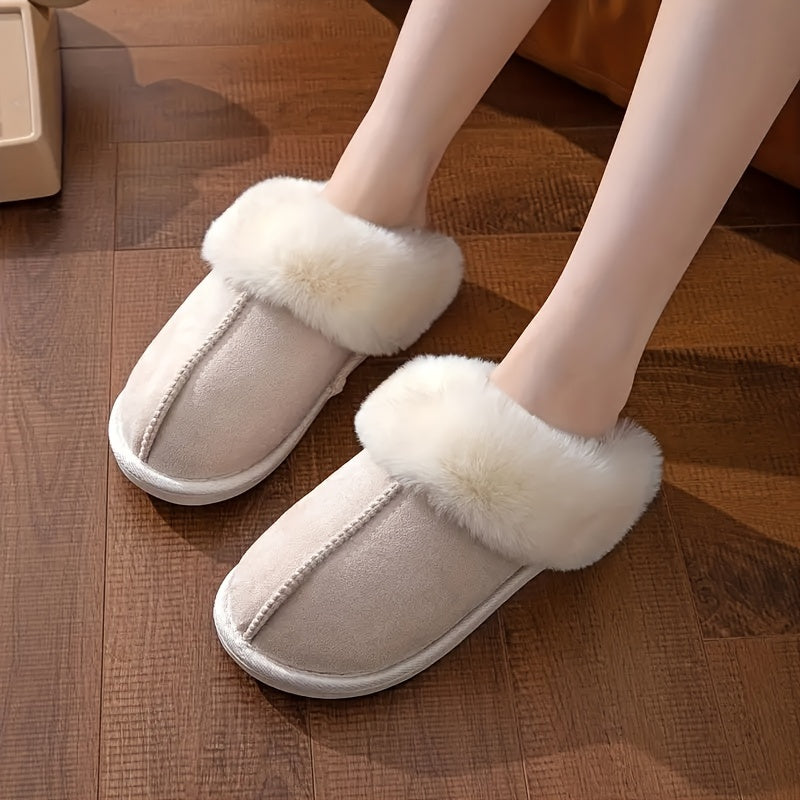 Women's Plush Indoor Outdoor Slippers Thick Sole Fuzzy Lining Gray