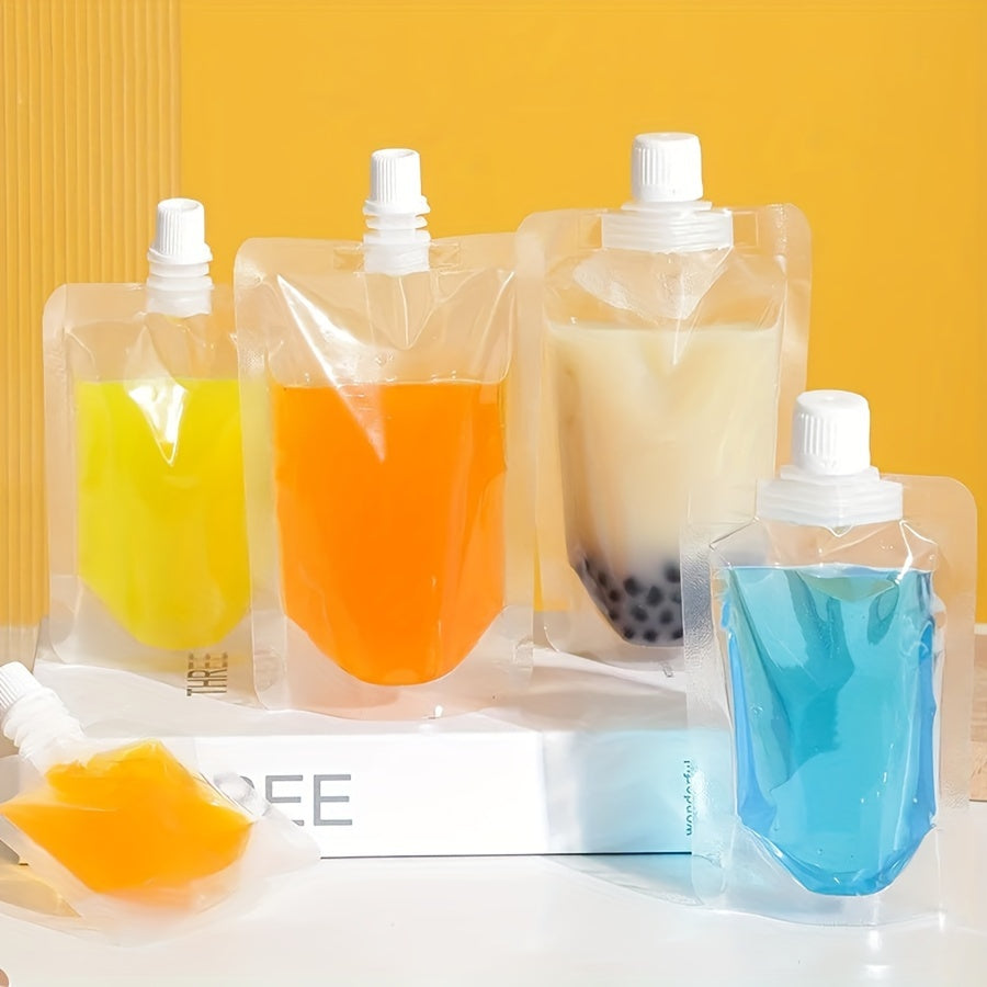 Set of 10 Clear Plastic Drink Pouches with Nozzle Leak-Proof Juice Bags for Smoothies