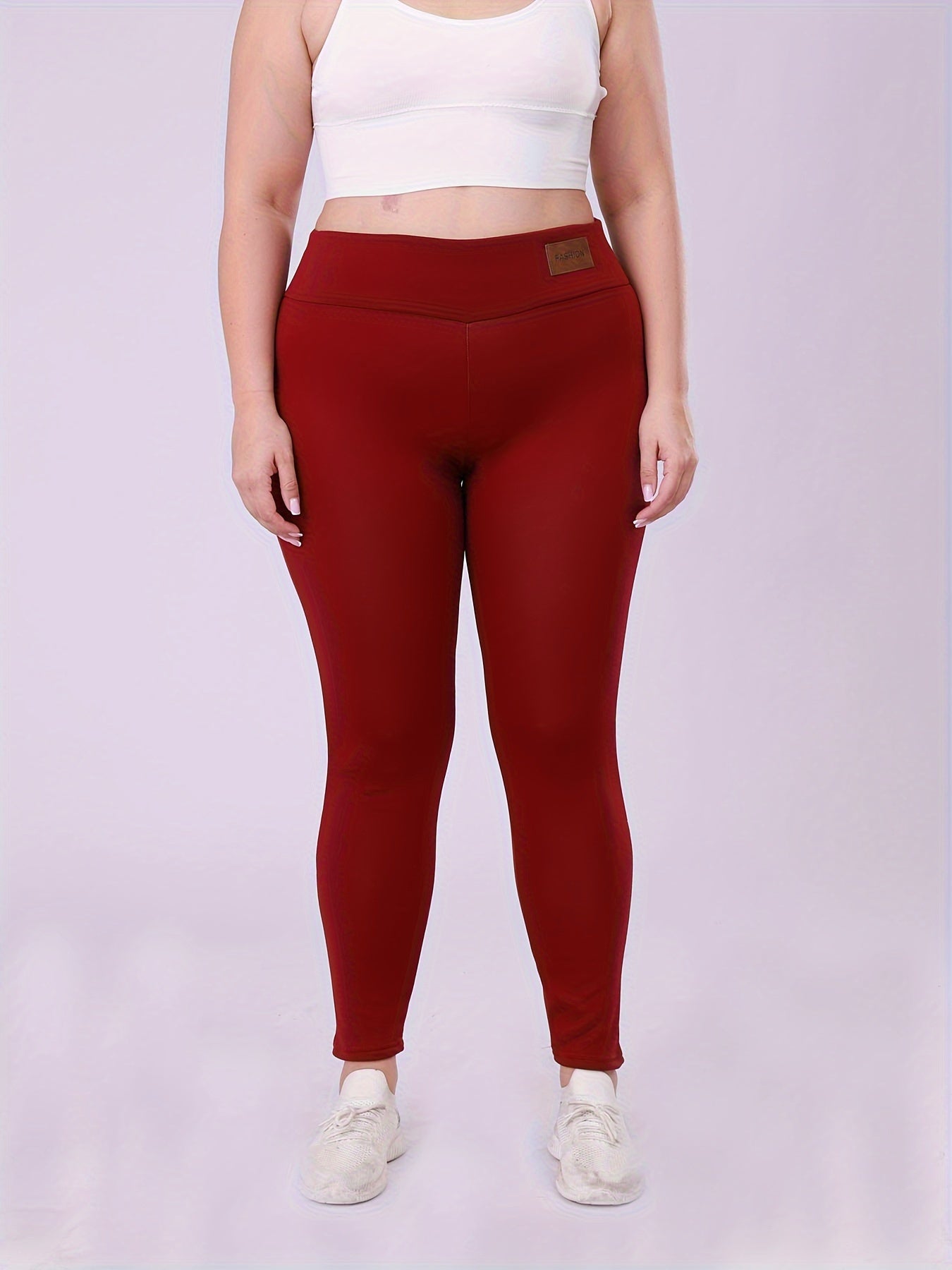 Women's Fleece-Lined High-Waist Leggings Warm Thick Cozy Red