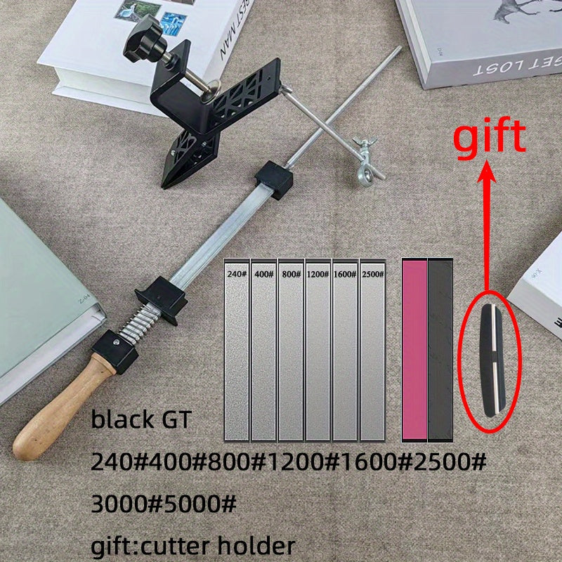 GT Kitchen Tool Accessories Fixed Angle Sharpener with Fine Sharpening Stone - Black