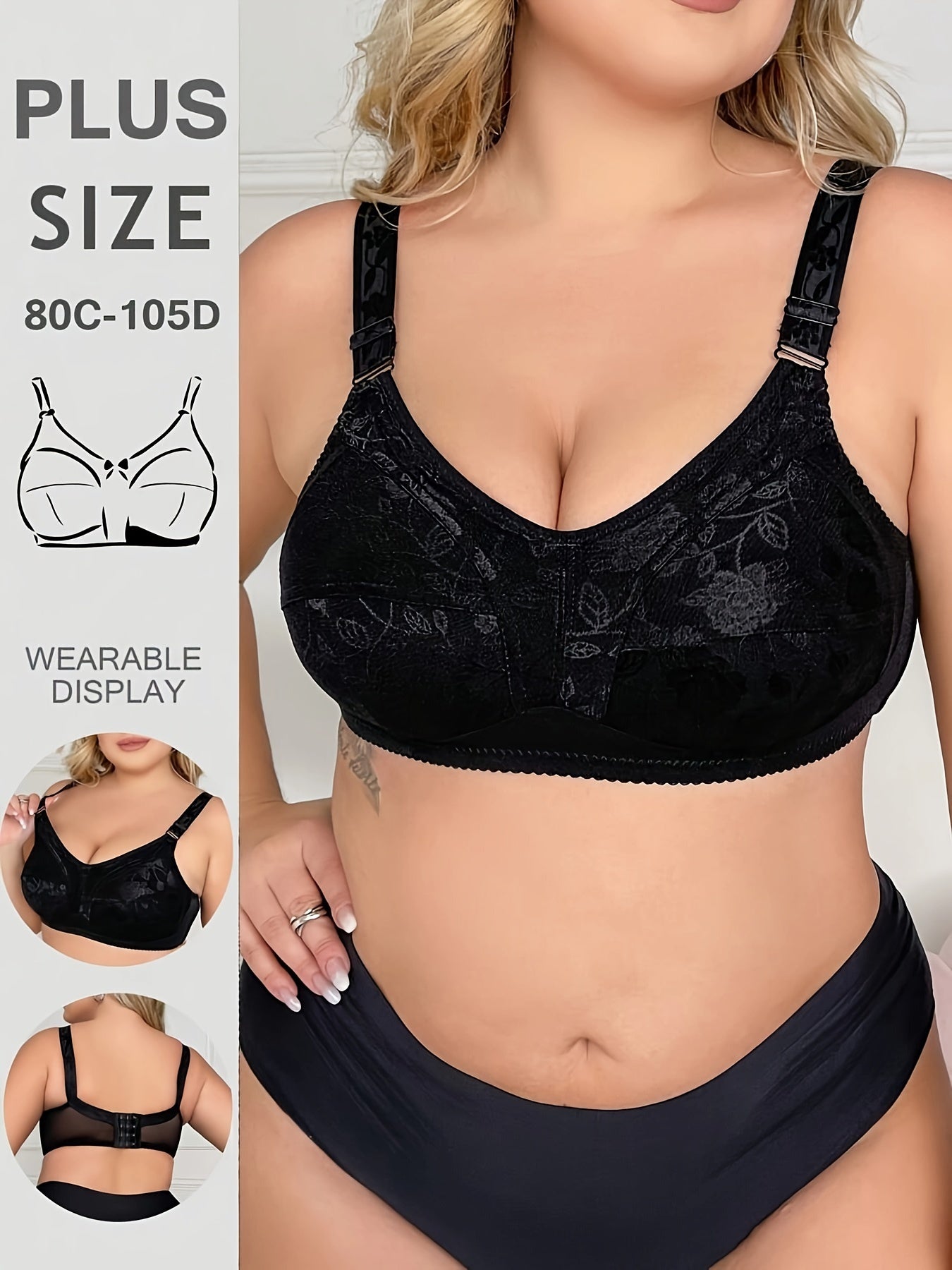 Plus Floral Seamless Wireless Push-Up Bra Breathable Comfortable Underwear