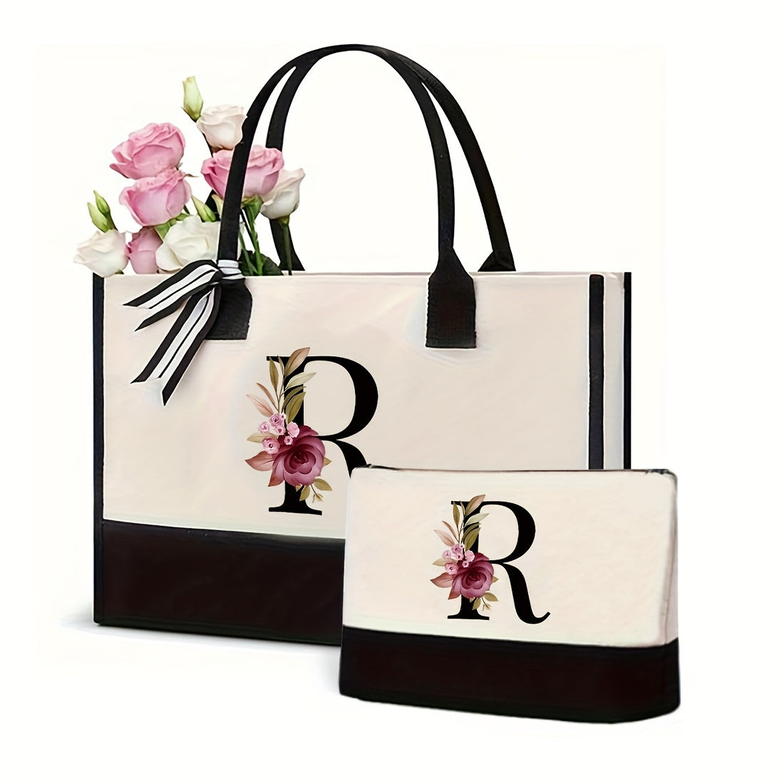 Women's Canvas Letter Handbag Large Versatile Shoulder Bag for Office and Shopping