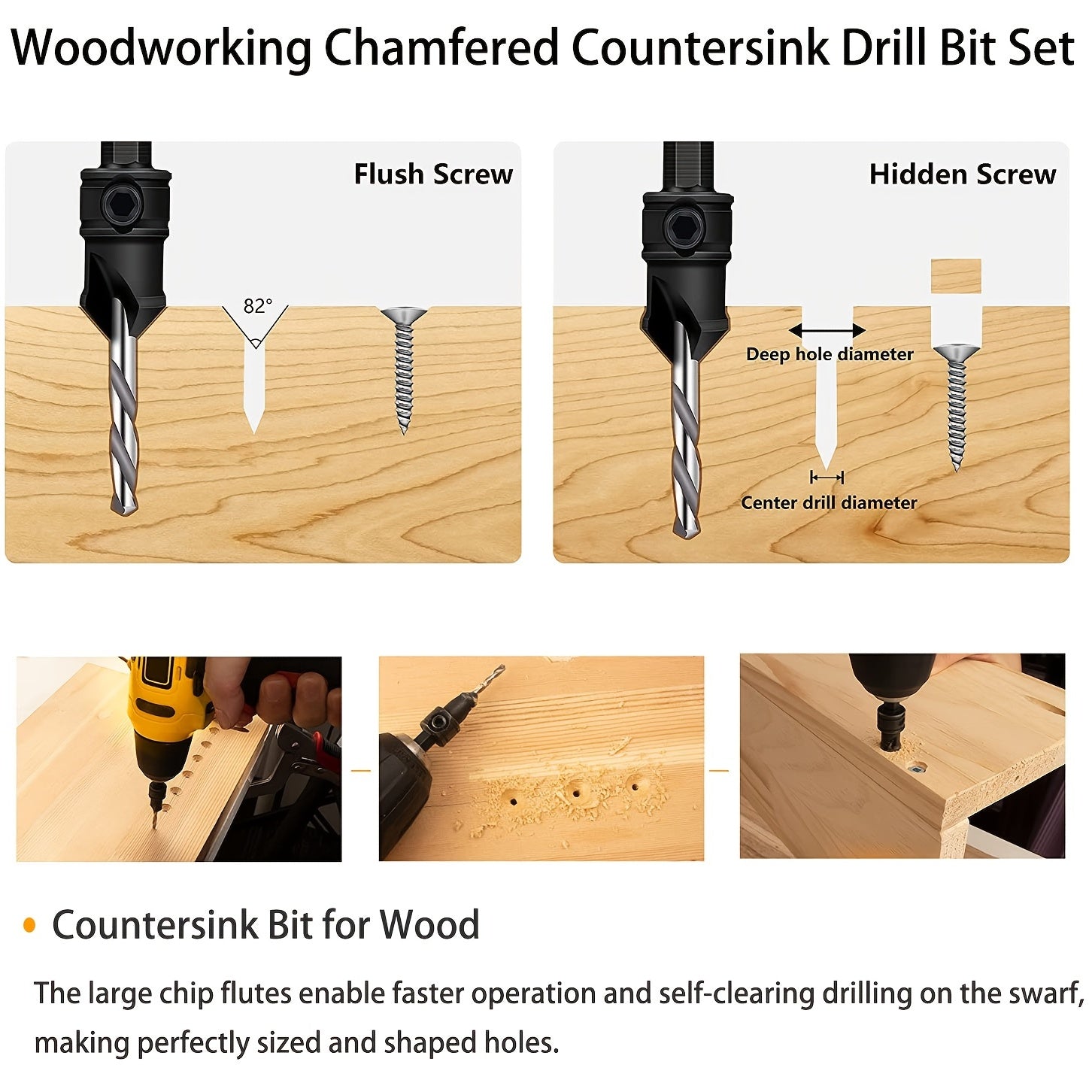 Set of Countersink Drill Bits 5 Pcs for Woodworking Chamfered Adjustable