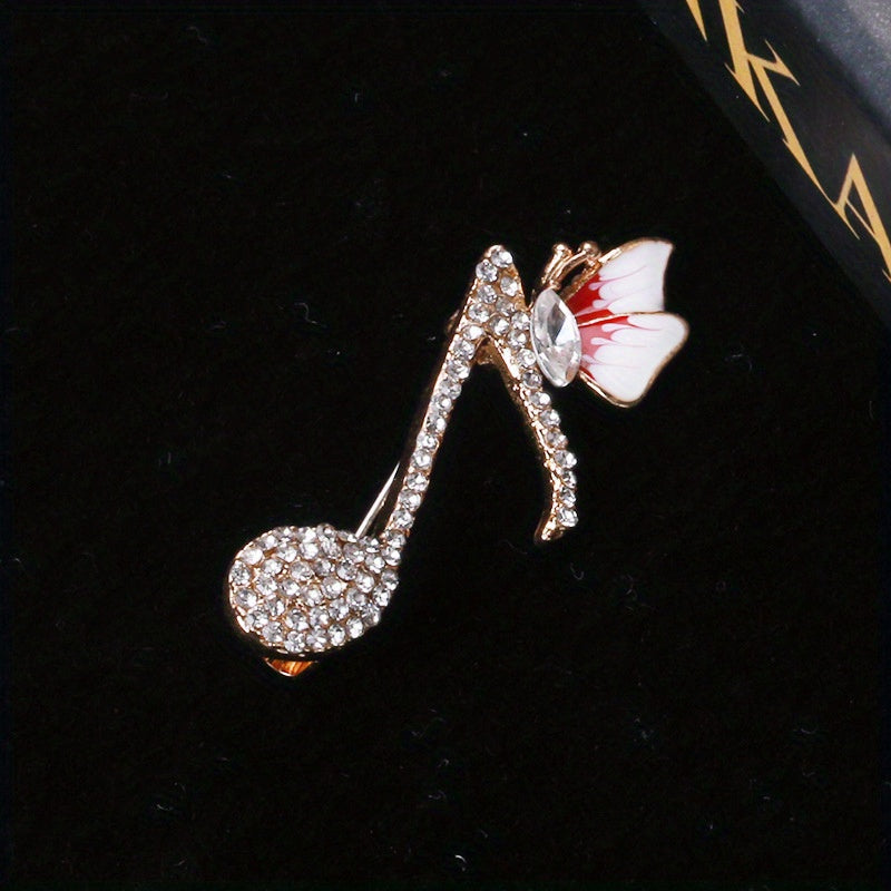 Elegant Rhinestone Music Note Butterfly Brooch for Women and Men