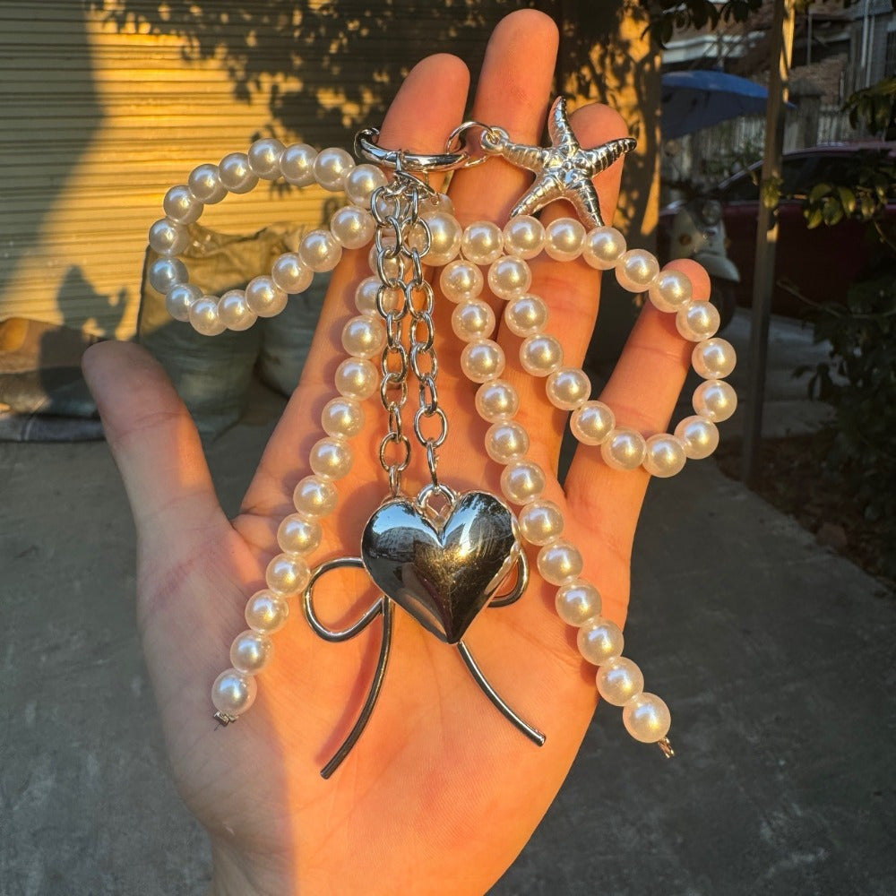 Y2K Butterfly Love Pendant with Pearls for Car Keys Mobile Phone Bag Accessories